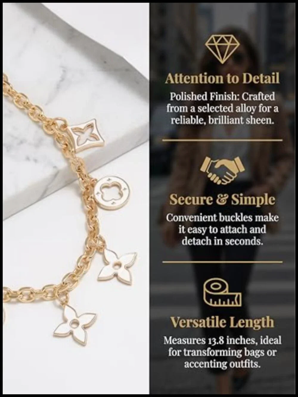 Gold-Tone Plated Aluminum Wallet Chain Purse Charm 13.8 Inch